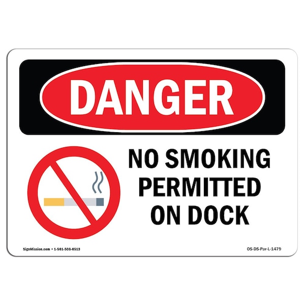 OSHA Sign, No Smoking Permitted On Dock, 5in X 3.5in Decal, 10PK, 3.5" W, 5" L, Landscape, PK10